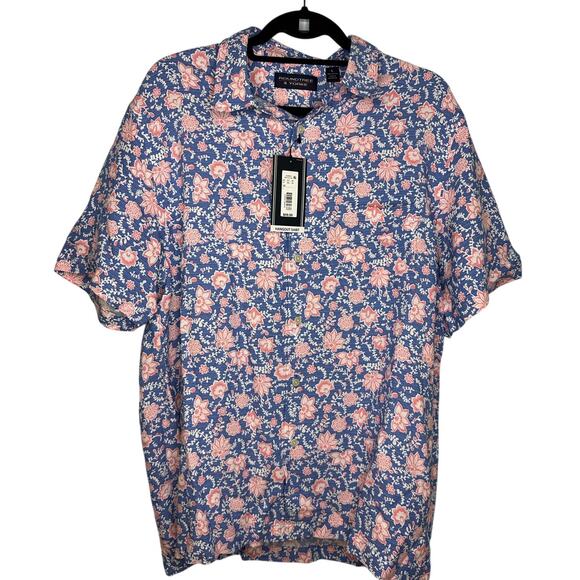 Roundtree & Yorke Hangout Shirt Button SZ Large Blue Pink Floral Button Down NWT - Picture 1 of 6